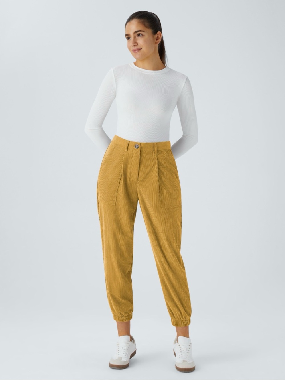 Mid Rise Zipper Pockets Corduroy Casual Joggers - Amber Gold - Picture 7 of 7